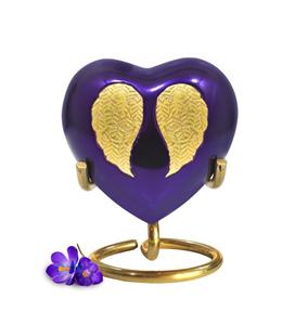 Urnas de cremación de Corazón Púrpura para mujer-Urna pequeña de alas de Ángel con caja y soporte-Urna pequeña de recuerdo Ángel en forma de corazón-Mini - Product Image 1