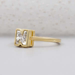 N Letter Lab Grown Yellow Gold <b>Diamond</b> <b>Ring</b> Bezel Engagement <b>Ring</b> - Product Image 4