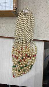 Collier mala en moti blanc fait main pour mariage et fête, saisons des festivals et ensemble de collier Bharat Swagat - Product Image 2