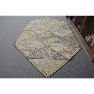 Tapis Vintage Turc Beige Vert Laine avec Motif Abstrait 3.8x7.8ft Rectangle pour Entrée Couloir Tabriz Style Latex Support - Product Image 2