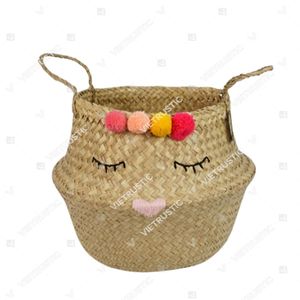 ตะกร้าสานจากหญ้าทะเลสานพร้อมพู่ตกแต่งทำจากปอกระเจาผักตบชวาสำหรับจัดวางตู้กับข้าวและห้องซักรีด - Product Image 6