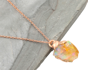 Natural Gemstones Multi <b>Fire</b> Raw <b>Opal</b> <b>Necklace</b> Rose Gold Plated Brass Pendant Healing Crystal Handmade Stone Fine Jewelry Women - Product Image 3