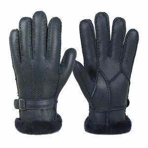 100% gants en cuir véritable en peau de mouton mode hommes hiver automne chaud polaire cuir gants et mitaines gants - Product Image 3