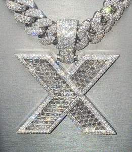 Colgante de Letra X con Incrustaciones de Moissanita Chapado en Oro con Cadena Cubana, Joyería Hip Hop de Lujo, Brillo VVS - Product Image 1