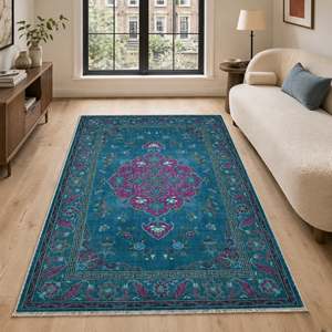 Netline Home Weathered Lattice Mid Blue Traditional Washable <b>Rug</b> - Product Image 1
