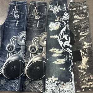 Jeans de Mezclilla Holgados Rectos Alphatek de Alta Calidad, Cintura Media, Corte Regular, Diseño Personalizado, Vintage, Desgastado Ligero, Impresión Láser - Product Image 1