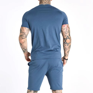 Conjunto de dos piezas ajustado de alta calidad para hombre, ropa de verano transpirable con cuello redondo y logotipo personalizado, conjunto doble informal corto - Product Image 5