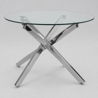 Table à manger ronde moderne de luxe en verre trempé avec pieds en métal chromé pour la maison, l'hôtel, le restaurant, 4 places