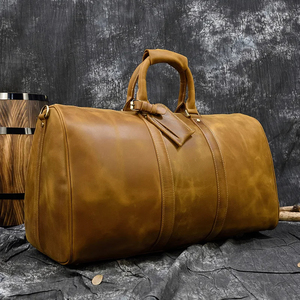 Genuine Leather Luxury Sport <b>Duffel</b> <b>Bag</b> Weekender Travel <b>Bag</b> with Zipper Closure Brown Large Capacity Durable - Product Image 3
