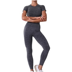 Conjunto de Yoga de 2 Piezas para Mujer, Diseño Sólido, Transpirable, de Secado Rápido, Sin Mangas, Cintura Elástica, Logotipo Personalizado, Cintura Media, Logotipo Impreso en la Parte Delantera - Product Image 2
