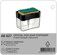 Afossa Distributeur de savon à vaisselle en plastique à double compartiment avec support pour éponge, pompe doseuse, conteneur transparent pour éviers de cuisine, facile à utiliser, rechargeable