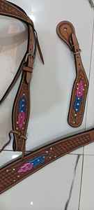 Juego de tachuelas para caballos de cuero genuino ligero, sillín inglés con tachuelas de diamantes de plumas, equipo de equitación de temporada que incluye - Product Image 5