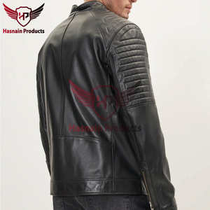 Veste en cuir de moto classique pour hommes de qualité supérieure en vêtements d'extérieur de style motard noir intemporel pour le traitement brut d'hiver - Product Image 2