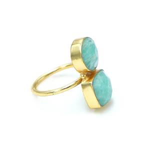 Cojín de amazonita, piedra preciosa Natural chapada en oro de 18 quilates, conjunto de bisel CERTIFICADO DE TERCEROS, anillo de declaración elegante de moda para mujer, boda - Product Image 4