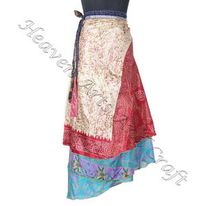 Ethnic Indian Vintage 2 Layer Magic Hippie Sari Silk <b>Wrap</b> <b>Skirts</b> Party Wear 2 Layer Around Hippie Long Indian Silk Sari <b>Wrap</b> - Product Image 4