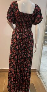 ชุดเดรสผ้าเรยอนแขนยาวของเกาหลีลายดอกไม้สีดำเหนือกาลเวลาซักได้ฟรีไซส์ - Product Image 4