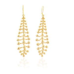 Cocktail fête porter déclaration bijoux perlé métal plaine or bijoux plume goutte boucle d'oreille laiton plaqué or trois niveaux boucles d'oreilles - Product Image 1