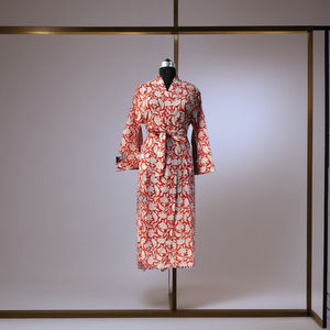 ชุดกิโมโนผ้าฝ้ายพิมพ์ลายผ้าคอตตอนน้ำหนักเบา, เสื้อคลุมอาบน้ำพิมพ์ลายดิจิตัลเข็มขัดผูกเอวปรับได้ - Product Image 2