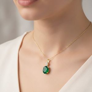 Colgante de plata de ley con forma ovalada de ónix verde, colgante bonito chapado en oro para regalo de mes de nacimiento de mayo - Product Image 4