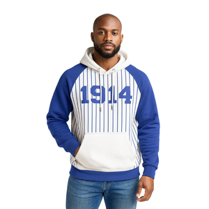Año de Fundación 1914 Phi Beta Sigma White Body Blue Raglan Pinstripes Pullover Hoodie Fraternity Apparel Custom Divine Nine HBCU - Product Image 1