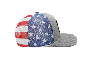 NIGHTCOAST Chapeaux de camionneur OEM Impression par sublimation personnalisée Drapeau américain Mesh Heather Trucker Casquette de sport en cuir avec écusson - Product Image 5
