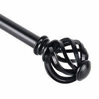 Ensemble de tringles à rideaux en métal noir réglables avec supports muraux et crochets pour salon