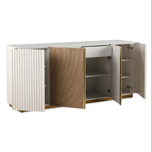 Buffet de salon moderne avec portes cannelées, console de rangement en bois grainé pour entrée et salle à manger - Product Image 2