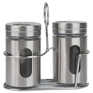 Ensemble de pots à épices rotatifs en acier inoxydable Virgin Crafts avec support, 3 trous de versement réglables, capacité de 2 oz pour cuisine, restaurant, hôtel - Product Image 1