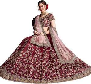 Vestido de Novia Estilo Pakistaní de Moda con Hermoso Diseño Floral, Lehenga Cosida con Bordado de Encaje, Color Rojo, para Madre de la Novia - Product Image 4