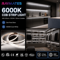 RAYMATES UL ETL Profesional 480leds/m 6000K Strip LED Cob Tanpa Titik RA90 DC24V Flex COB LED Light Strip untuk Proyek Komersial