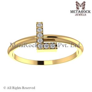 แข็ง 14 พันสีเหลืองทอง L เริ่มต้นแหวนปูเครื่องประดับเพชร Handmade A ถึง Z ตัวอักษรที่เรียบง่ายแหวนทองเครื่องประดับเพชร L แหวน - Product Image 2