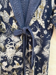 Ropa de dormir étnica Kantha hecha a mano para mujer, chaqueta con estampado de bloque de mono, ropa de fiesta de verano, vestido superior, edredón frontal para la temporada de primavera - Product Image 5