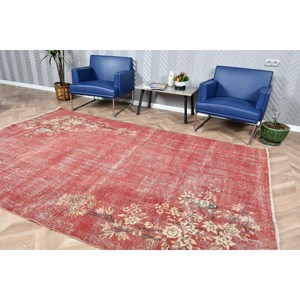 5.9x9.4 ft Turkish Rug, <b>Red</b> Plants & trees Vintage Rug <b>Wool</b> - Product Image 4