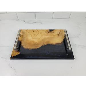 Plateau de service en bois et résine de conception Unique en forme de Rectangle avec poignée plateau à fruits en bois fait à la main de taille personnalisée pour la décoration de la maison - Product Image 4