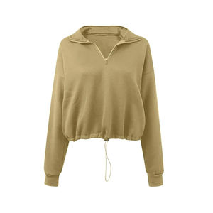 Sweat à capuche à col roulé d'hiver pour femmes à la mode avec logo sur le devant et design court à fermeture éclair - Product Image 5