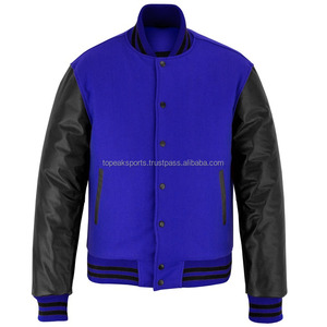Blouson universitaire OEM 2026 pour homme, le plus vendu, en laine bleue avec manches en cuir noir, 100% haute qualité, faible MOQ, vestes chauffantes tendance - Product Image 1