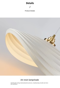 โคมไฟเพดานทรงรีสีขาวสไตล์นอร์ดิกทันสมัยสำหรับร้านอาหาร ผลิตจากเรซิ่นและแก้ว พร้อมไฟ LED ปรับความสว่างได้ - Product Image 4