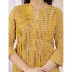 Kurti Recto Amarillo de Tela de Red con Estampado Butti, Traje Salwar Étnico Indio-Pakistaní de Alta Calidad, Estilo Anarkali, Última Moda para Fiestas - Product Image 2