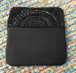 Black Seed Beaded Evening Clutch Purse With Hand Embroidered Beads With Detachable Chain - Product Image 4