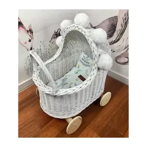 Best Selling Rattan Doll Stroller Doll Pram Baby Doll Bedding Shopping Cart Toy for Baby Kids Made by Vietnam FBA Amazon
