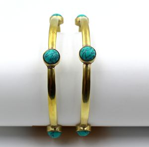 Turquoise Cuff Bangle for <b>Bracelet</b> with 4 Round Shaped 9MM Gemstones Classic Style Brass Jewelry for Weddings Bangle Size 8 - Product Image 3