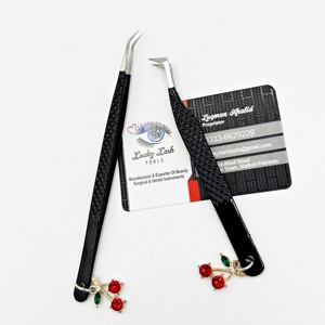 Pinzas de bota delgadas de 45 grados más vendidas Pinzas de extensión de pestañas con logotipo privado de acero inoxidable sostenible Cherry Charm Red Gold - Product Image 2