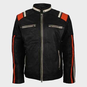2025 hommes veste en cuir vente chaude coupe ajustée couleur bloc patchs hiver moto motard équitation Bomber travail veste - Product Image 1