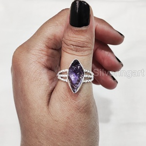 Anillo de Plata de Ley 925 con Amatista Natural en Bruto para Mujer, Gema de Febrero, Banda Punteada, Joyería de Piedra Natural, Regalo de Navidad - Product Image 2