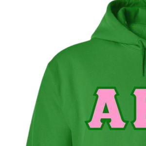 Sudadera con Capucha Personalizada AKA, Color Rosa Claro con Letras Griegas Verdes en Twill, Sudadera de Forro Polar para Hermandades - Product Image 3