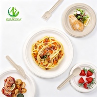 Assiettes jetables en bagasse de canne à sucre SUMKOKA sans PFAS, compostables, biodégradables, 7 pouces, assiettes rondes en bagasse naturelle
