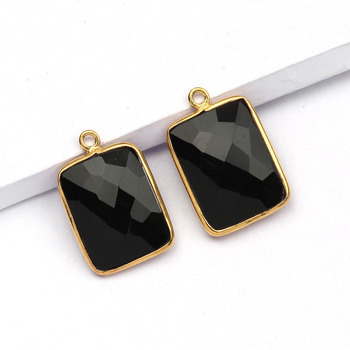 High Quality Certified 14x18mm Natural Black Onyx Faceted Stone Bezel 18K Gold Plated Sterling Silver Charm Pendant Trendy