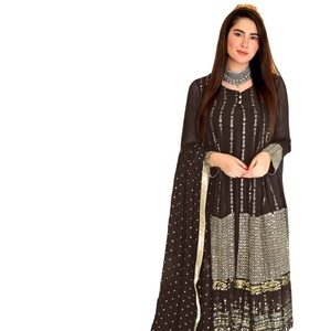 Traje Tradicional Pakistaní Semisentado para Mujer, de Georgette Pesado con Bordado, de Secado Rápido, para Fiestas, de la Marca Dhwaja Export - Product Image 2
