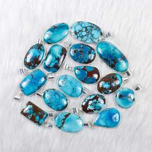 จี้อัญมณีสีเทอร์ควอยส์ธรรมชาติจี้ชุบเงินจี้รูปร่างผสมขายส่งเครื่องประดับสร้อยคอเทอร์ควอยซ์ - Product Image 4