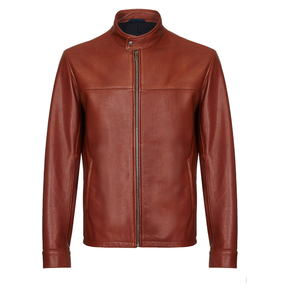 100% Genuine High Quality Custom Leather <b>Jacket</b> with Stand Collar Breathable Satin Fabric <b>Biker</b> Style OEM Wholesale - Product Image 5